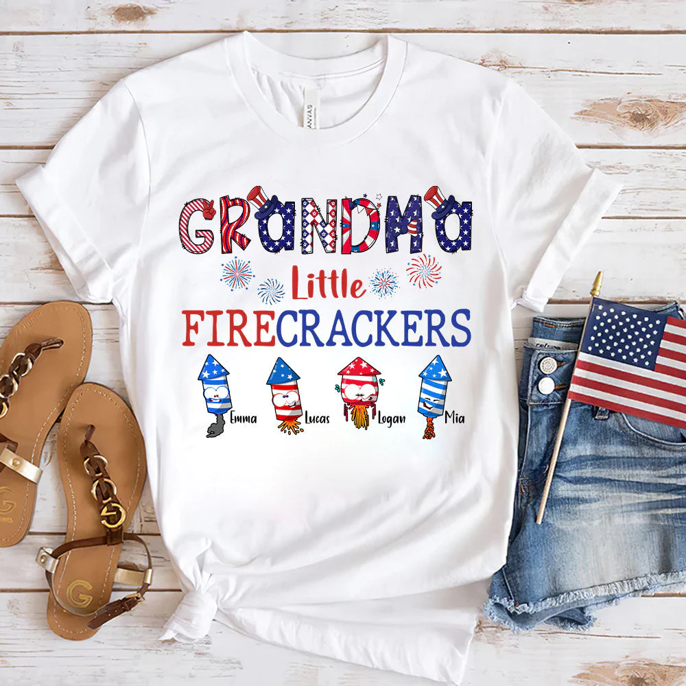 Grandpa's Little Firecrackers - Personalized T-shirt - Patriotic Gift For Dad, Grandpa HN02 - Image 6