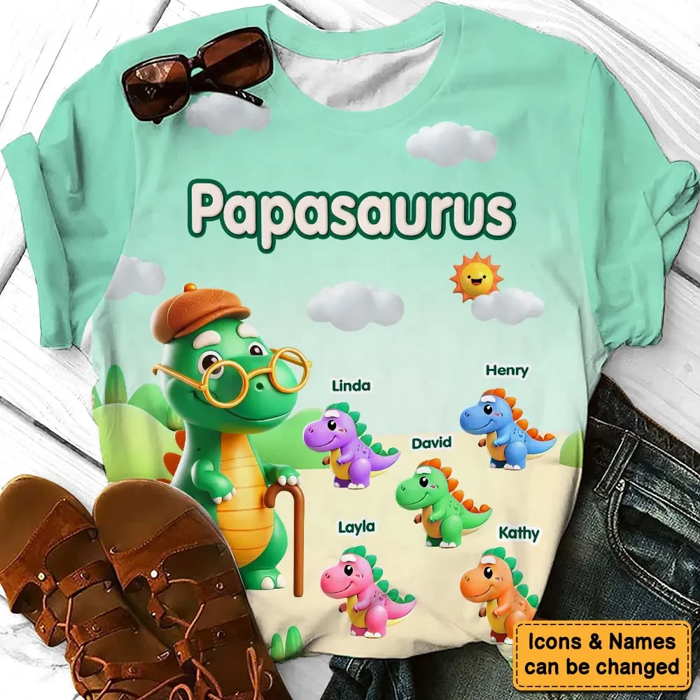 Grandpasaurus And Grandkids - Personalized 3D Printed Shirt - Gift For Grandpa, Grandkids, Fathers Day NA94 - Image 3