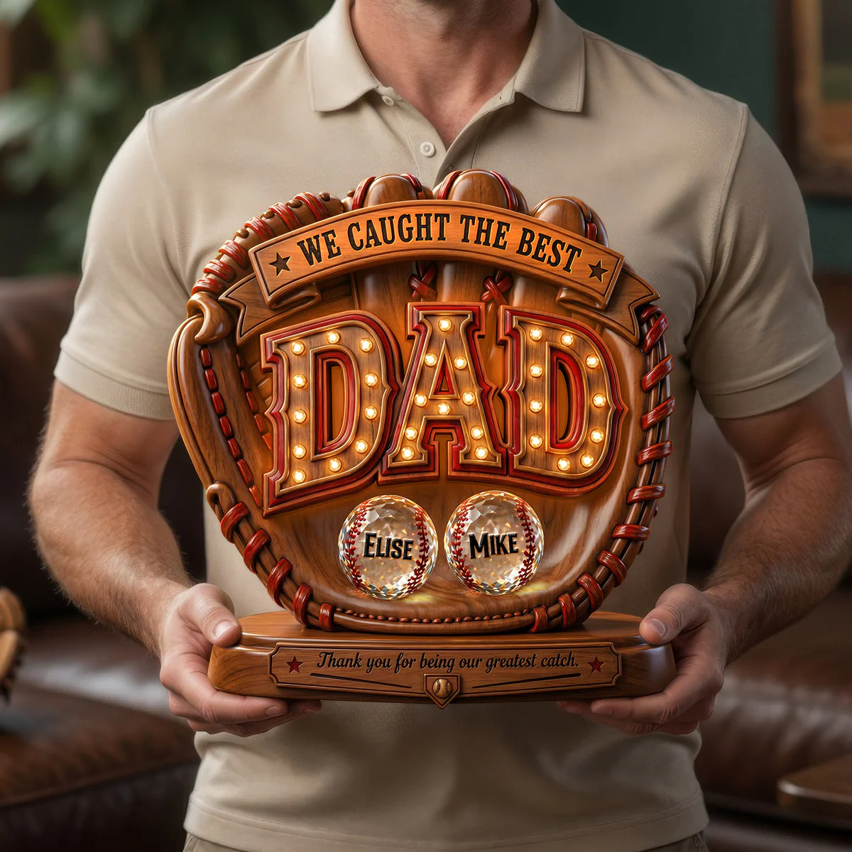 Great Baseball We Caught The Best Dad - Personalized Shape Acrylic Plaque - Gift For Dad, Baseball Lovers