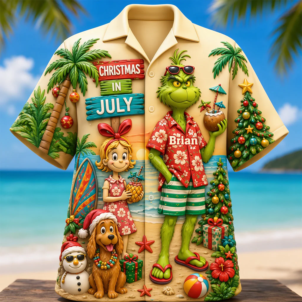 Green Monster Christmas In July - Personalized Hawaiin Shirt - Gift For Traveling Lover, Movie Fans - Grch