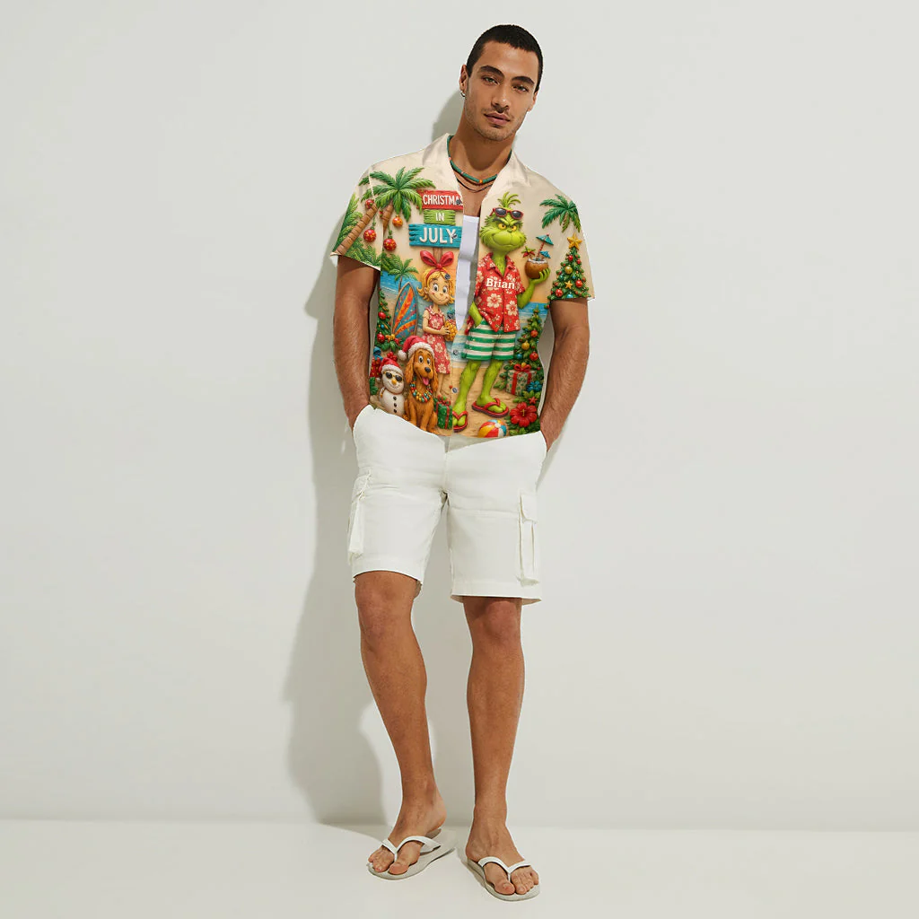 Green Monster Christmas In July - Personalized Hawaiin Shirt - Gift For Traveling Lover, Movie Fans - Grch - Image 3