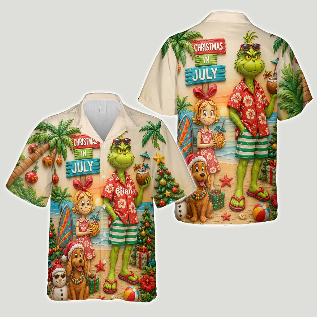 Green Monster Christmas In July - Personalized Hawaiin Shirt - Gift For Traveling Lover, Movie Fans - Grch - Image 4