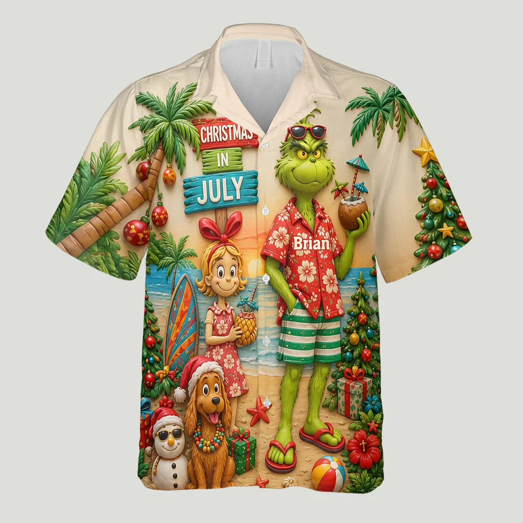 Green Monster Christmas In July - Personalized Hawaiin Shirt - Gift For Traveling Lover, Movie Fans - Grch - Image 5