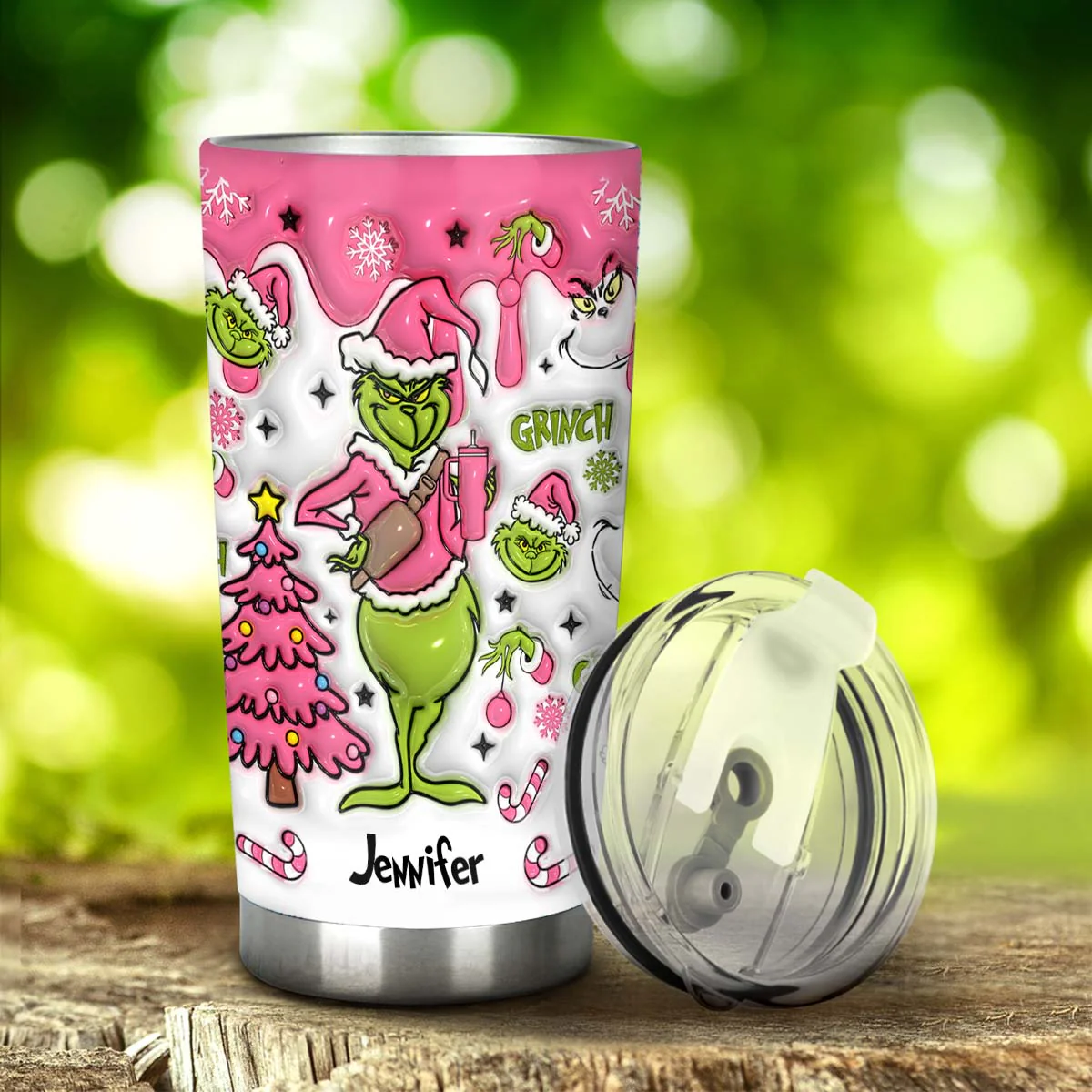 Green Monster Grinch On The Inside, Bougie On The Outside - Personalized 3D Inflated Effect Stainless Steel Tumbler NL122 - Image 3