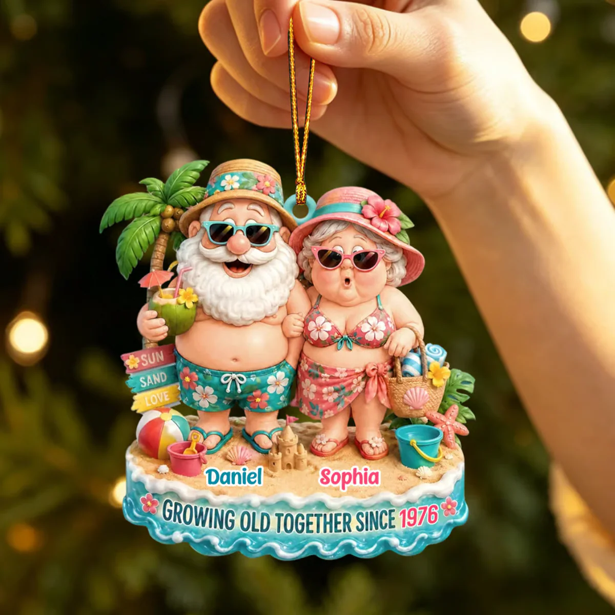 Growing Old Together Beach Sun Land Love - Personalized Acylic Ornament - Gift For Couples - Image 3