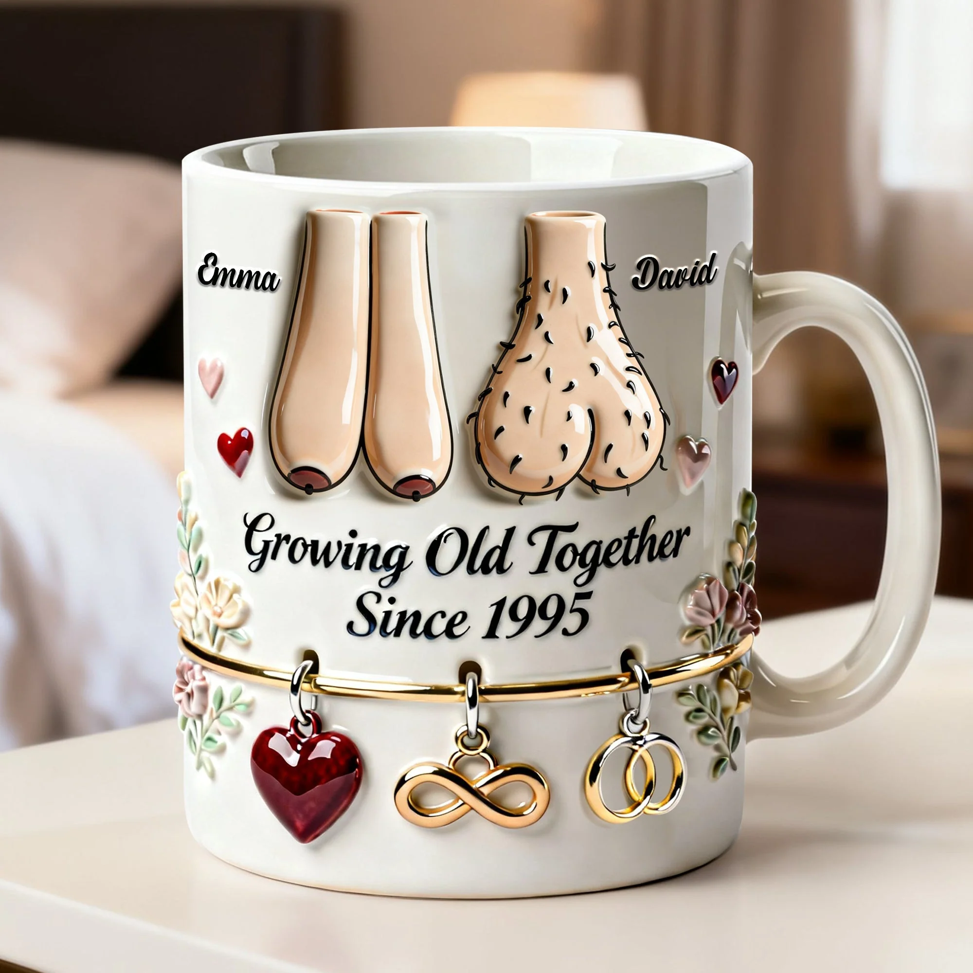 Growing Old Together Since - Personalized Ceramic Mug - Funny Gift For Couples NL122 - Image 3