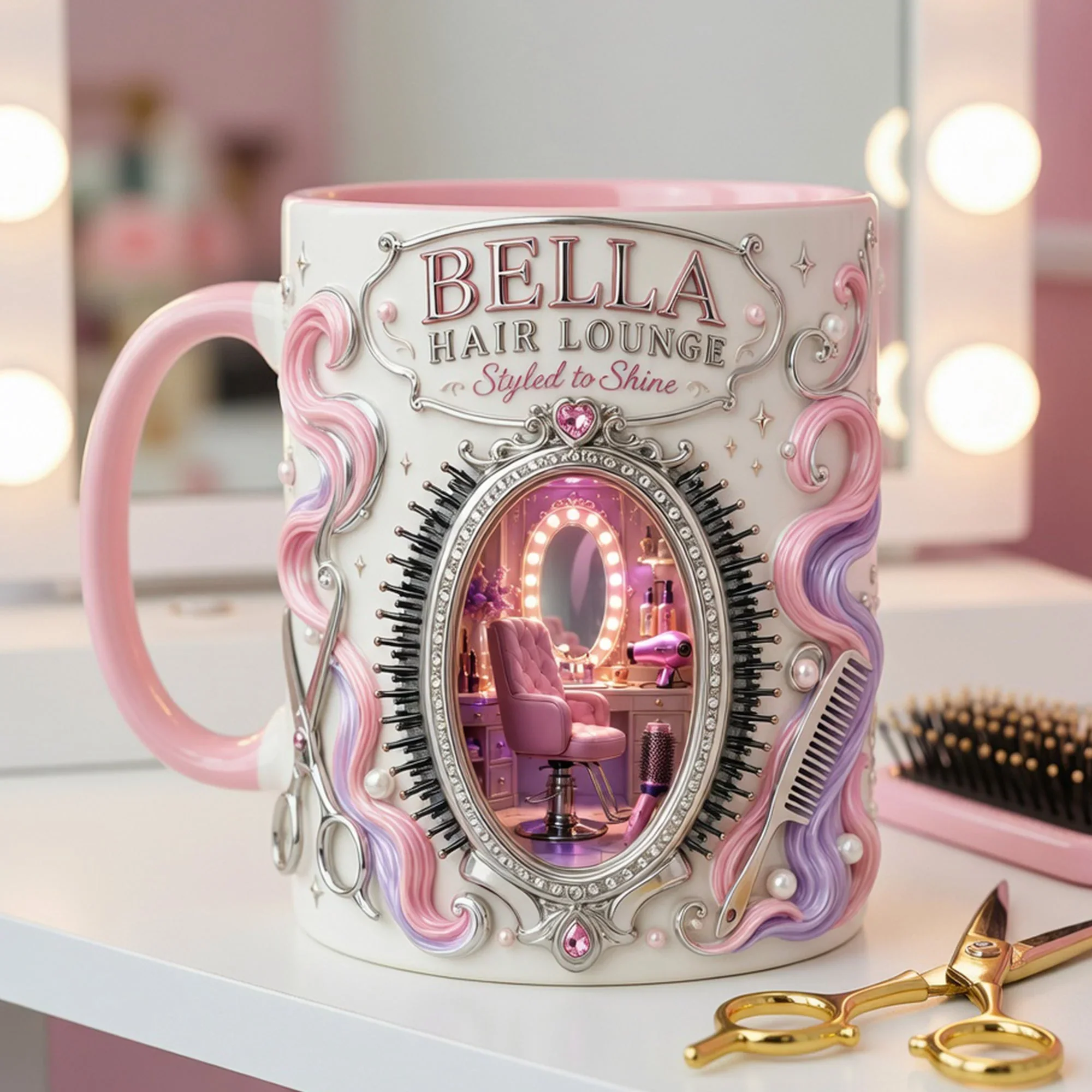 Hair Lounge - Styled To Shine - Personalized Accent Mug - Gifts For Hairdresser - Image 2