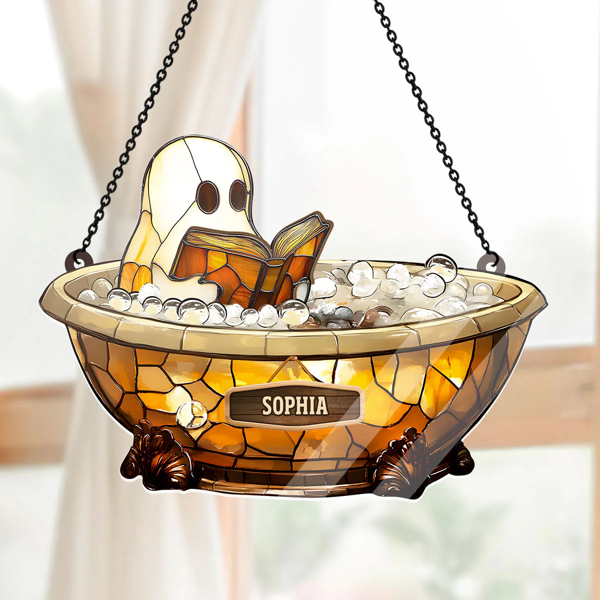 Halloween Reading Book Lover - Personalized Window Hanging Suncatcher - Image 5