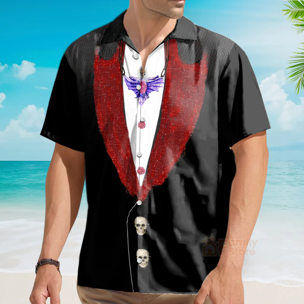 Halloween Vampire Chest Pocket Short Sleeve Hawaiian Shirt - Image 3