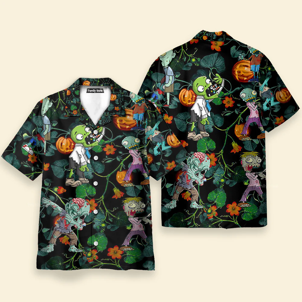 Halloween Zombie Tropical Pumpkin Scary - Hawaiian Shirt - Image 2