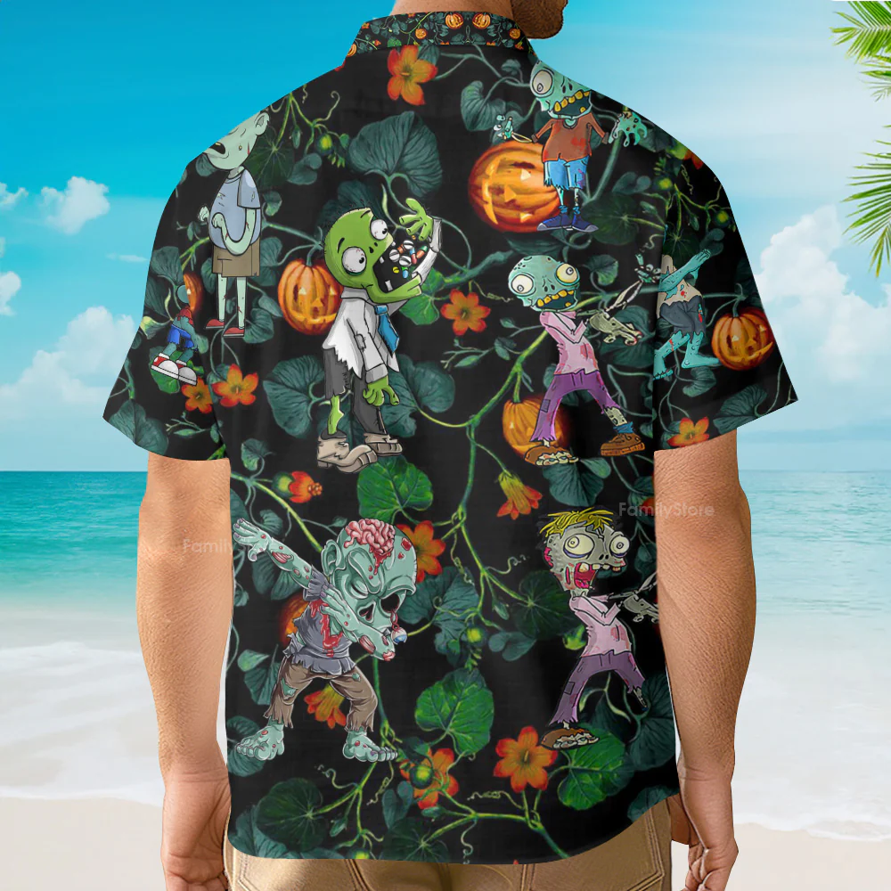 Halloween Zombie Tropical Pumpkin Scary - Hawaiian Shirt - Image 3