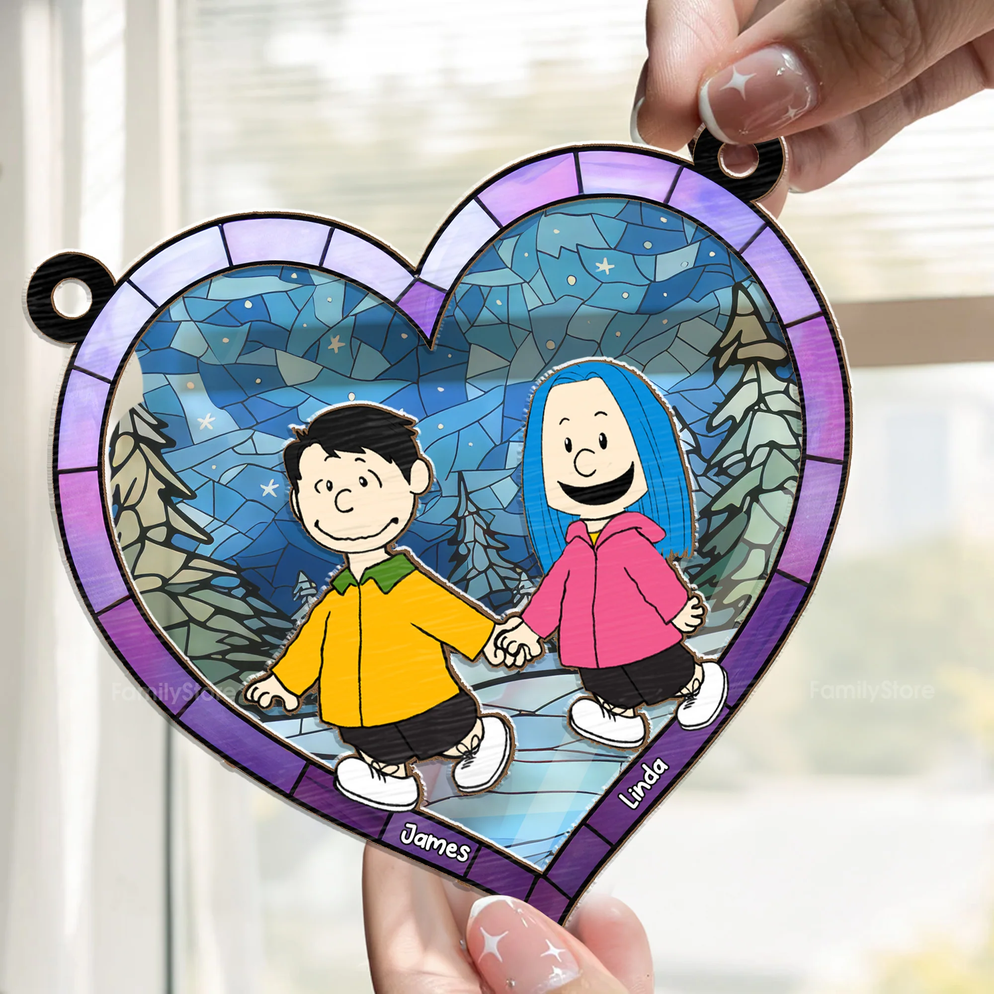 Hand In Hand Love Keepsake Peanut - Personalized  Window Hanging Window Hanging Suncatcher Ornament - Gift For Couple, Husband Wife - CL48 NH96 - Image 2