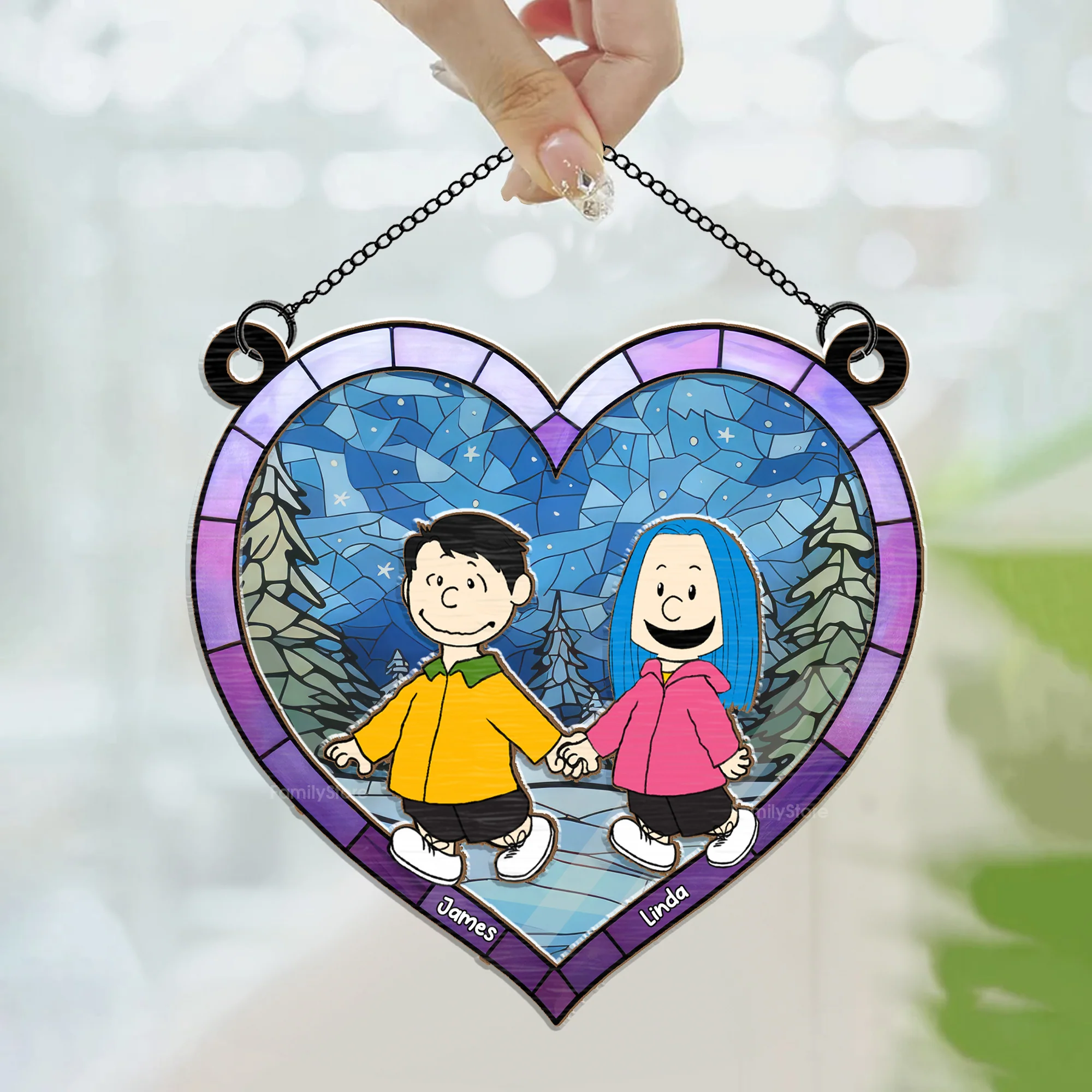 Hand In Hand Love Keepsake Peanut - Personalized  Window Hanging Window Hanging Suncatcher Ornament - Gift For Couple, Husband Wife - CL48 NH96 - Image 3