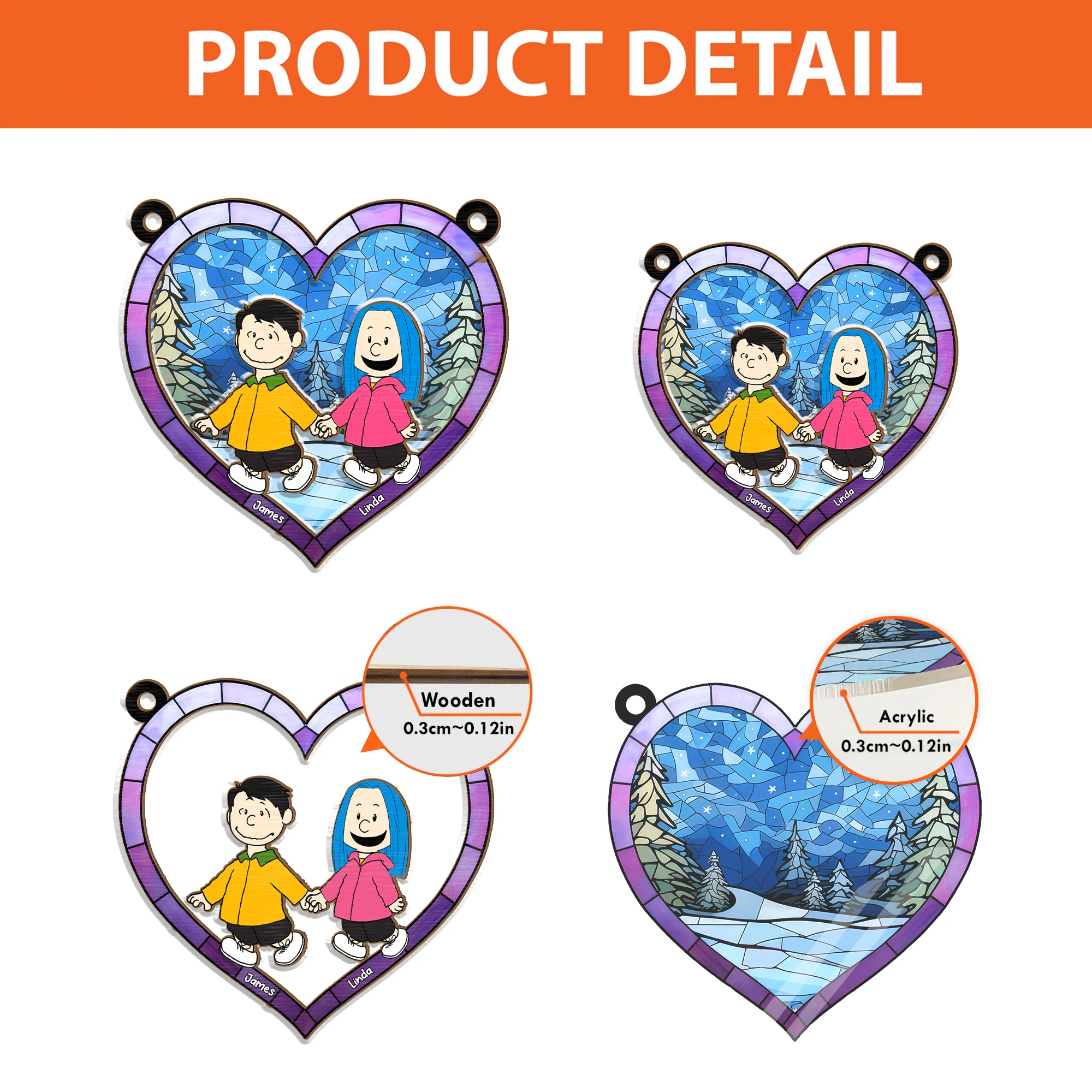 Hand In Hand Love Keepsake Peanut - Personalized  Window Hanging Window Hanging Suncatcher Ornament - Gift For Couple, Husband Wife - CL48 NH96 - Image 4