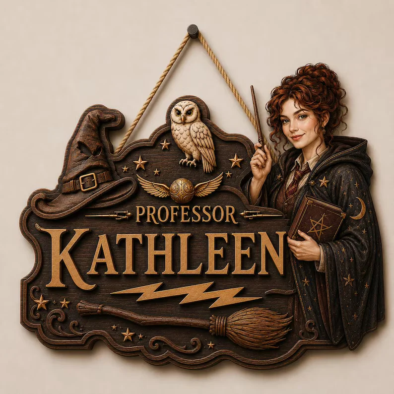 HaPo Custom Photo Professor Wizard And Witch Magic School - Personalized Wood Sign - Gift For Teacher