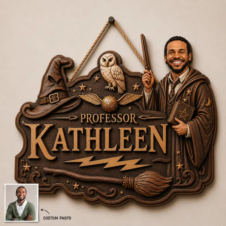 HaPo Custom Photo Professor Wizard And Witch Magic School - Personalized Wood Sign - Gift For Teacher - Image 2