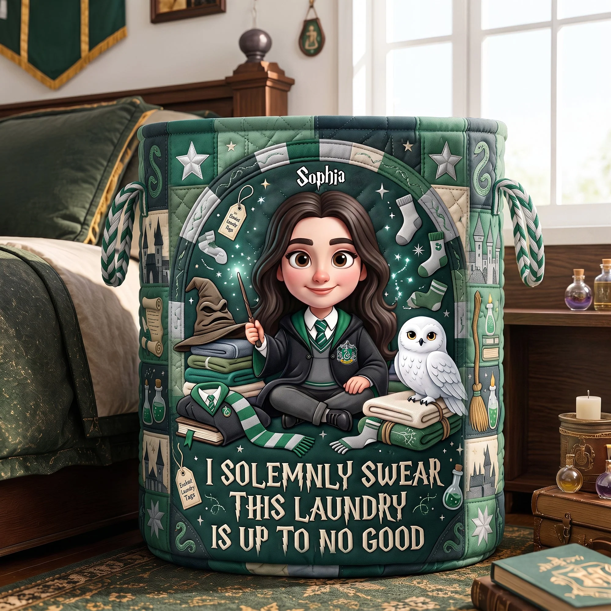 HaPo Custom Photo Wizard And Witch This Laundry Is Up To No Good - Personalized Quilted Laundry Basket - Gift For Family - Image 3