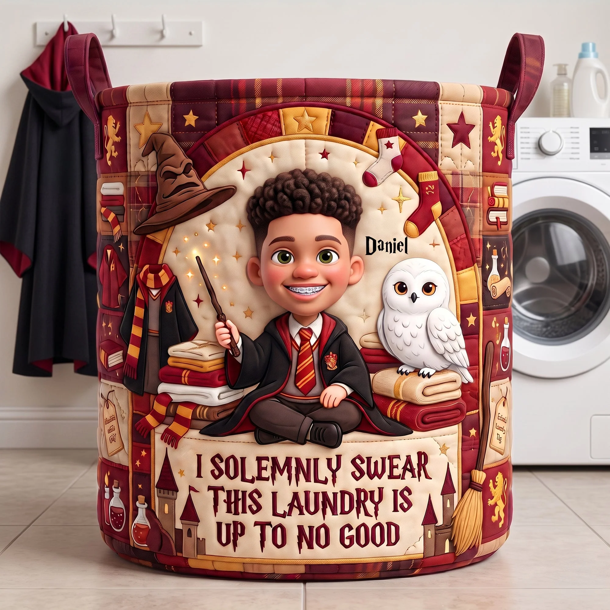 HaPo Custom Photo Wizard And Witch This Laundry Is Up To No Good - Personalized Quilted Laundry Basket - Gift For Family - Image 4