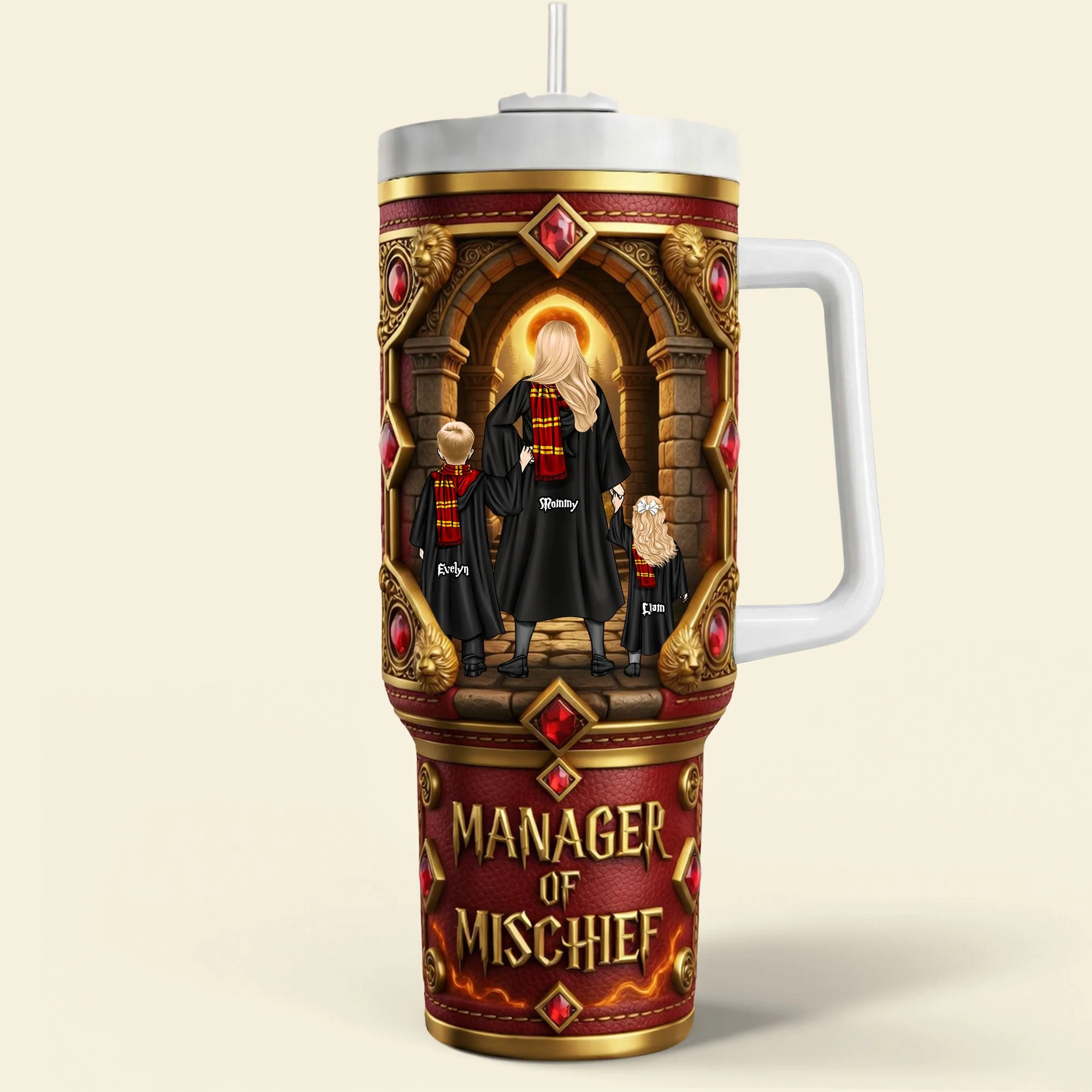 HaPo Manager Of Mischief - Personalized Tumbler With Handle - Gift For Mom, Movie Fans - Image 3