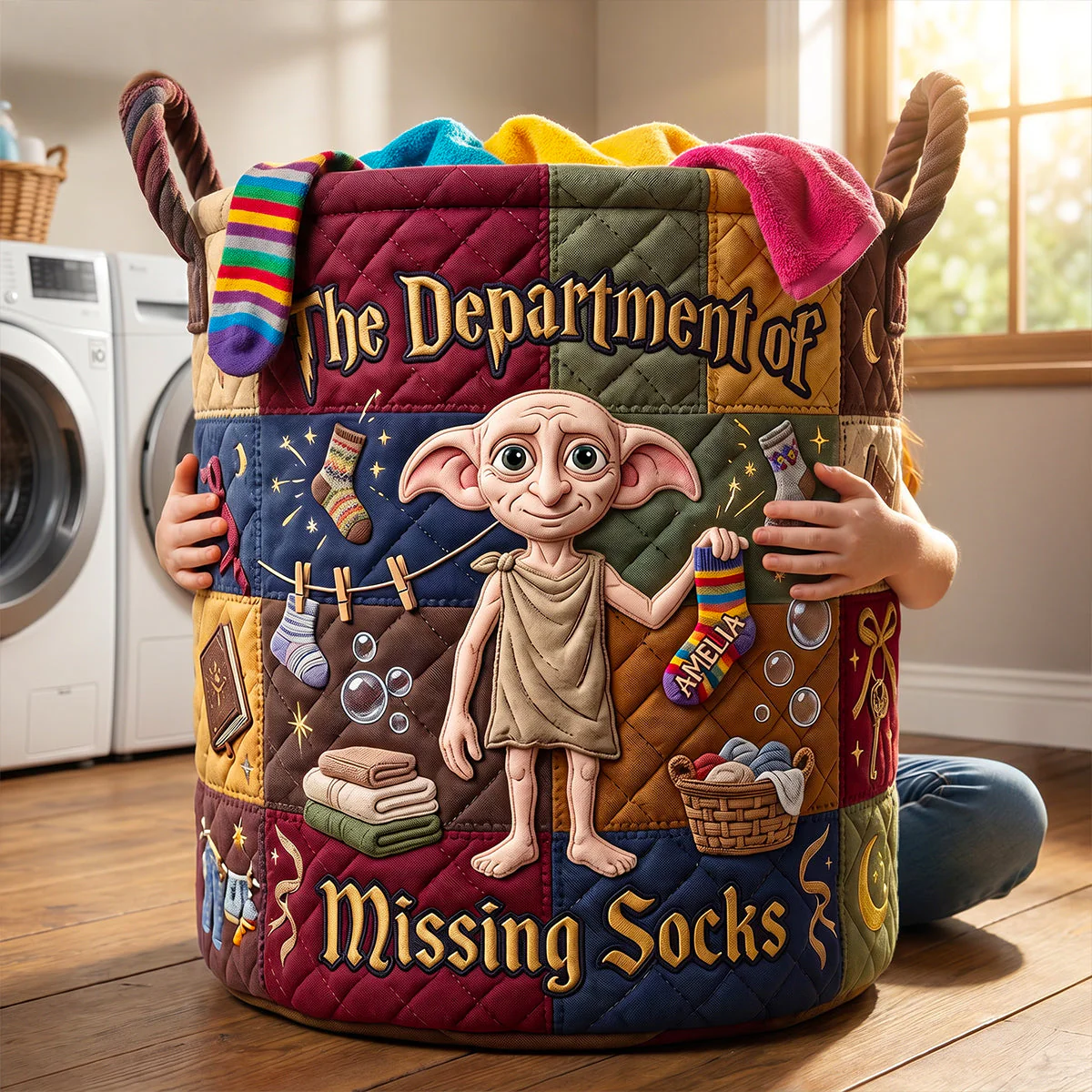 HaPo The Department Of Missing Socks - Personalized Quilted Laundry Basket - Gift For Family, Laundry Lovers - Image 4