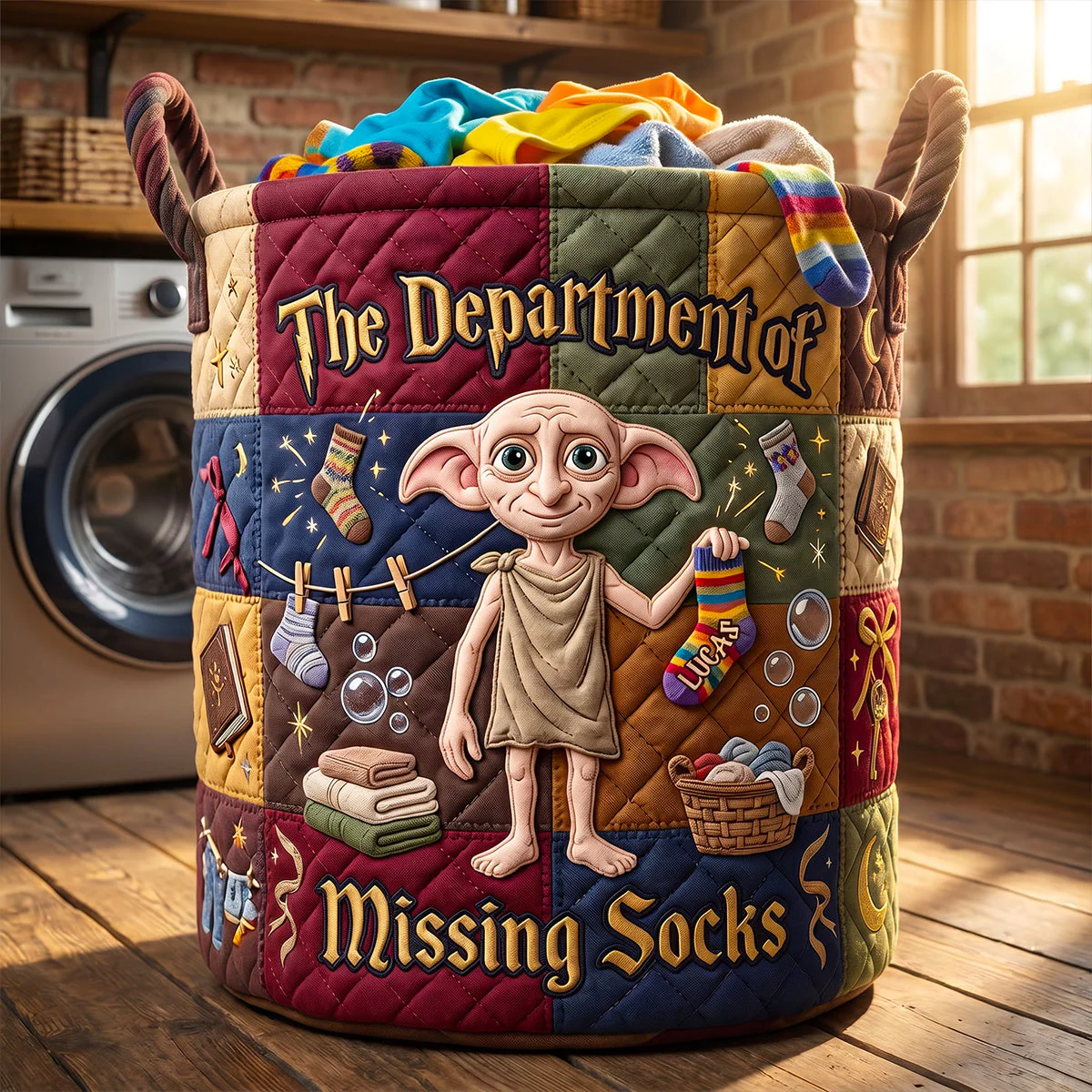 HaPo The Department Of Missing Socks - Personalized Quilted Laundry Basket - Gift For Family, Laundry Lovers - Image 5