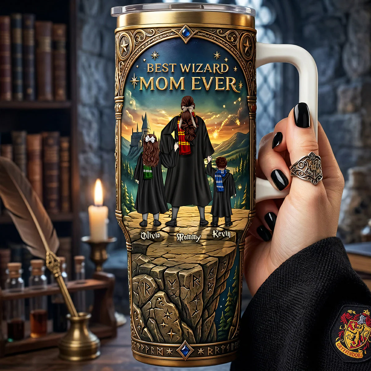 HaPo Wizard And Witch Best Mom Ever - Personalized Tumbler With Handle - Gift For Mom, Movie Fans