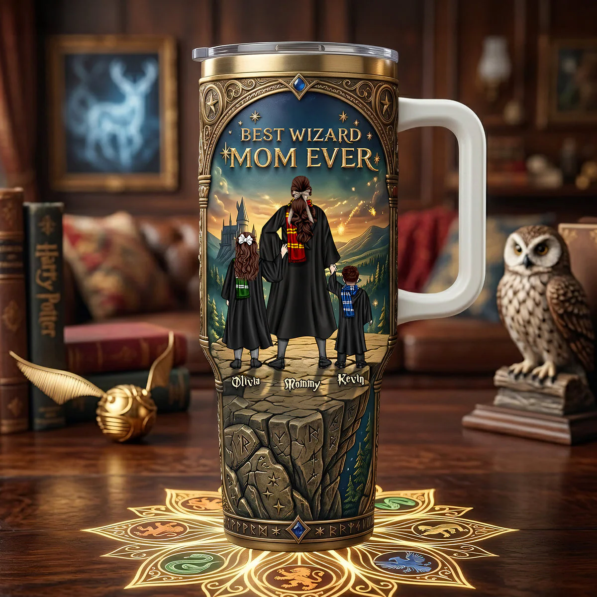 HaPo Wizard And Witch Best Mom Ever - Personalized Tumbler With Handle - Gift For Mom, Movie Fans - Image 2
