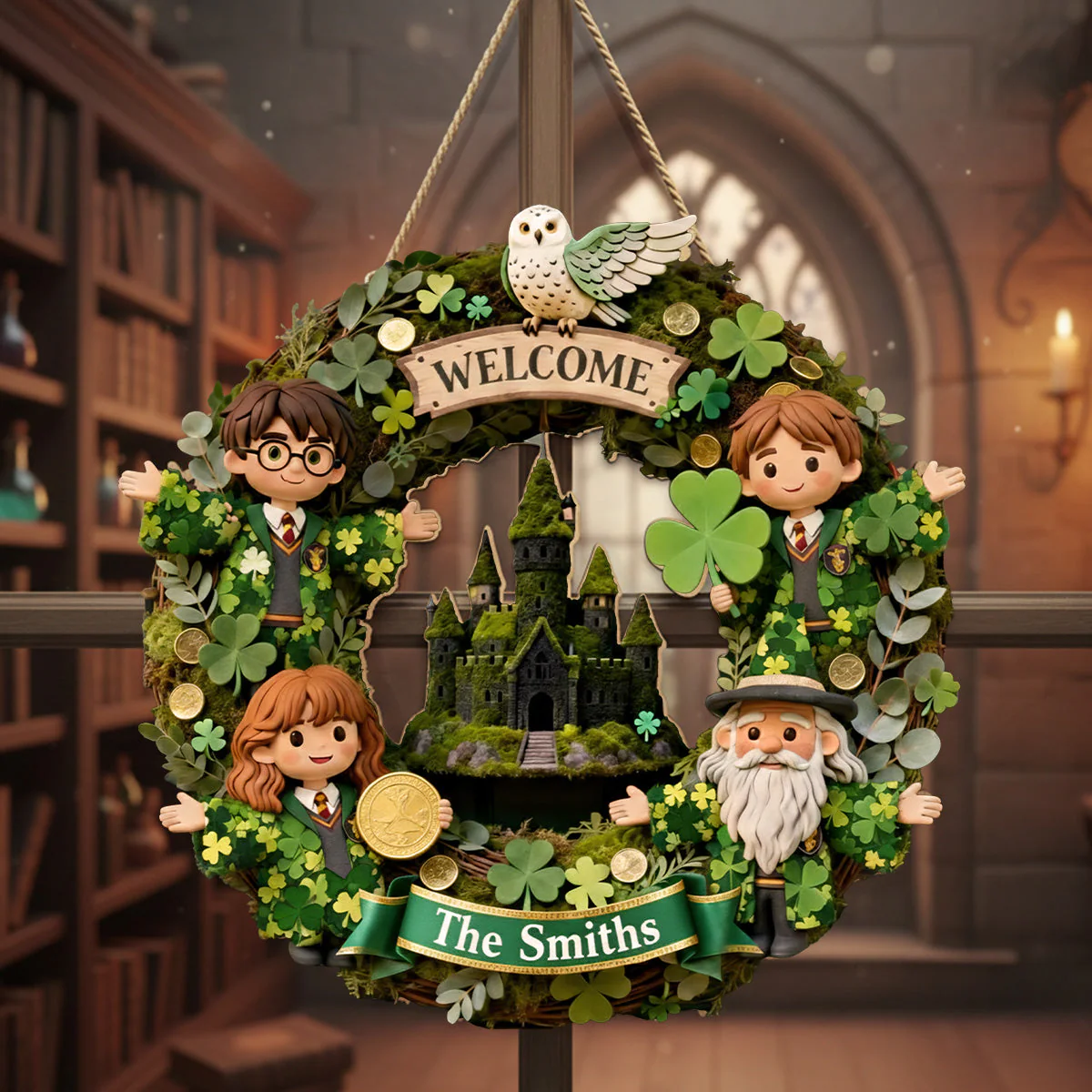 HaPo Wizard And Witch Bring Luck To Our Home - Personalized Custom Shaped Wood Sign - Gift For Family, Movie Fans, St. Patrick's Day NL122