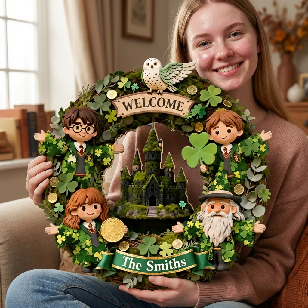 HaPo Wizard And Witch Bring Luck To Our Home - Personalized Custom Shaped Wood Sign - Gift For Family, Movie Fans, St. Patrick's Day NL122 - Image 2