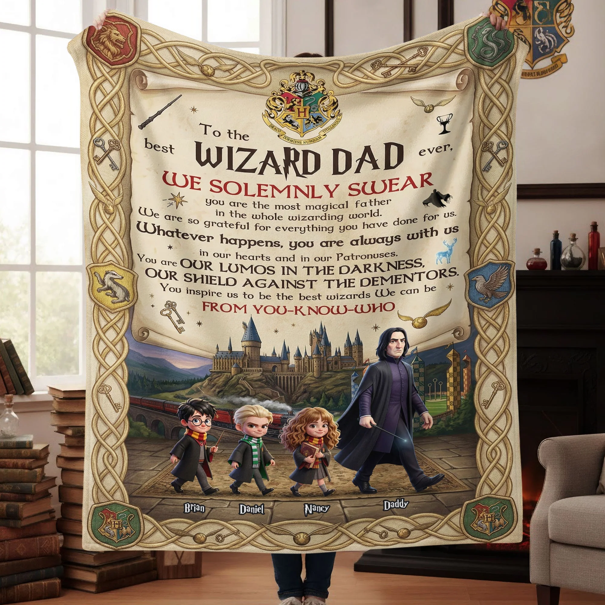 HaPo Wizard And Witch Dad - Personalized Blanket - Gift For Dad, Movie Fans NL122