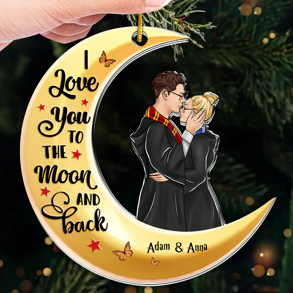 HaPo Wizard And Witch Love You To The Moon And Back - Personalized Acrylic Ornament - Gift For Couple | CL20 TD118 - Image 3