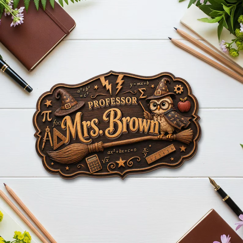 HaPo Wizard And Witch Math Owl Teacher - Personalized Wood Sign - Gift For Teacher - Image 2