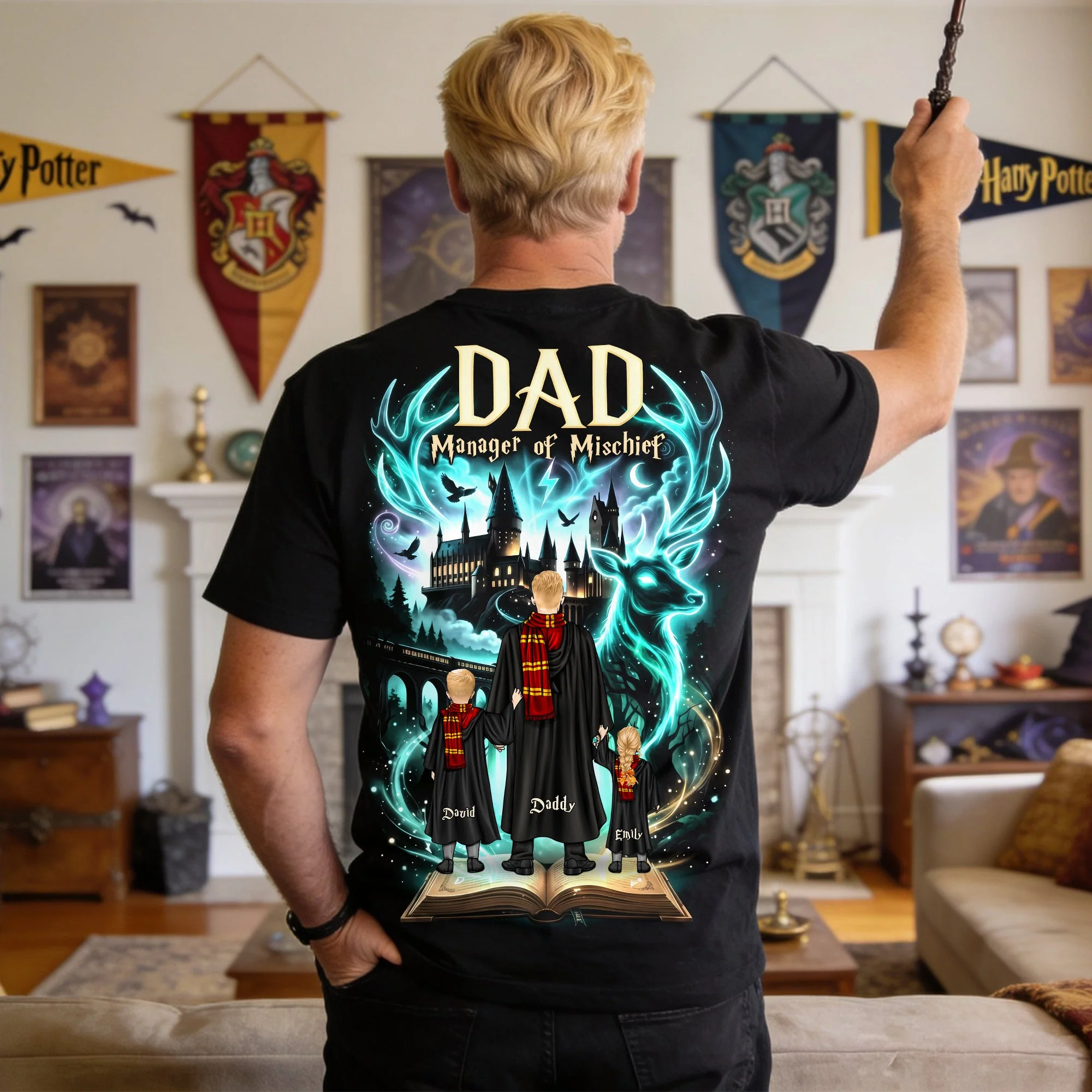 HaPo Wizard Dad Manager of Mischief - Personalized Tshirt - Gift For Dad - Image 2