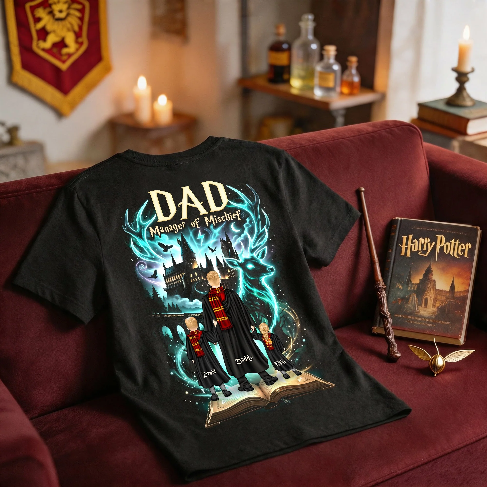 HaPo Wizard Dad Manager of Mischief - Personalized Tshirt - Gift For Dad - Image 3
