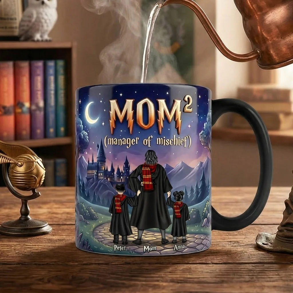 HaPo Wizard Mom Manager of Mischief - Personalized Black Ceramic Mug - Gift For Mom - Image 2