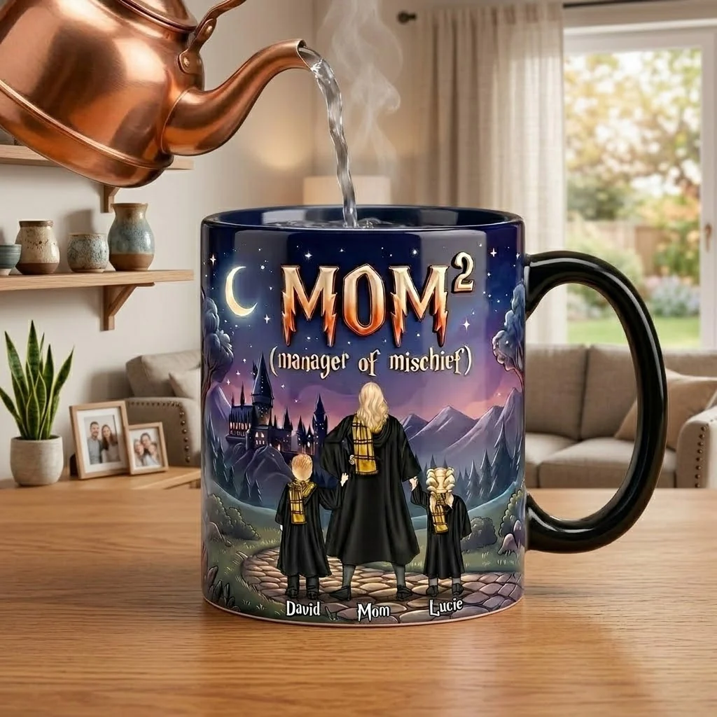 HaPo Wizard Mom Manager of Mischief - Personalized Black Ceramic Mug - Gift For Mom - Image 3