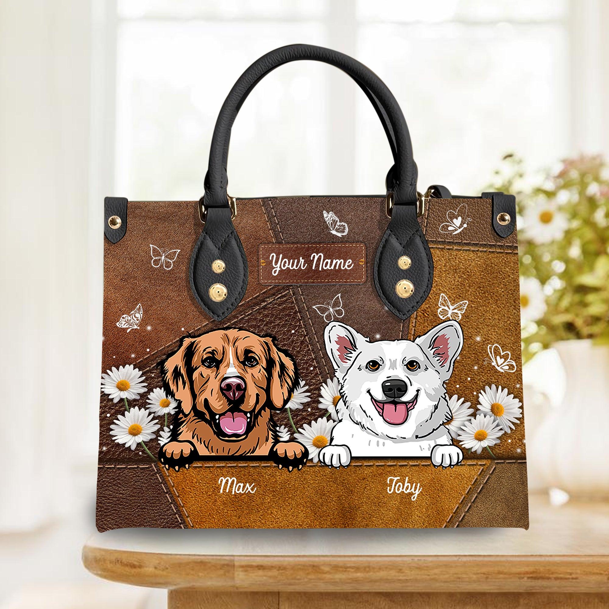Happiness Is A Warm Puppy Daisy Flower - Personalized Leather Handbag - Gift for Dog Lovers, Dog Mom | CLP13 NH96
