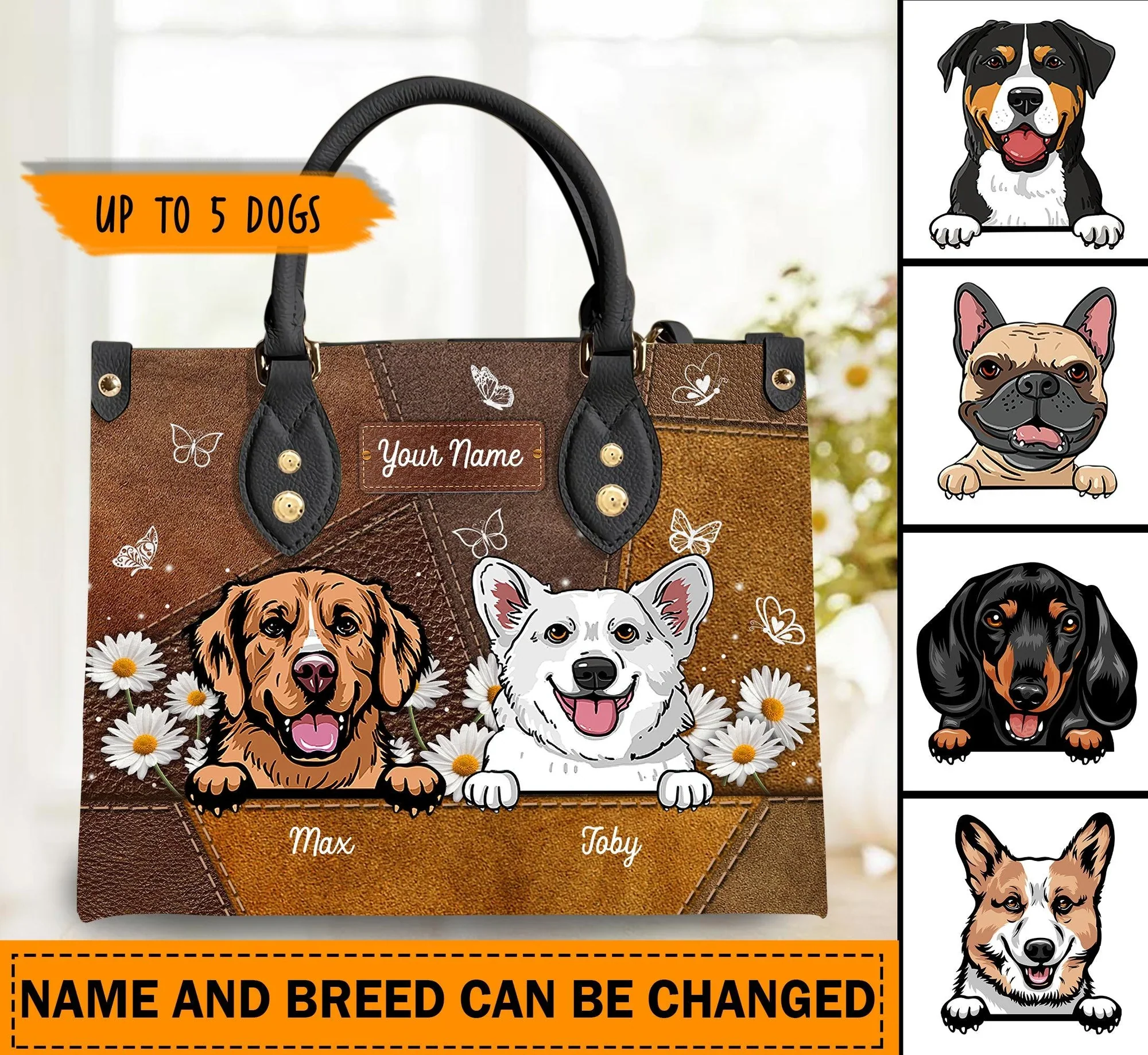 Happiness Is A Warm Puppy Daisy Flower - Personalized Leather Handbag - Gift for Dog Lovers, Dog Mom | CLP13 NH96 - Image 2