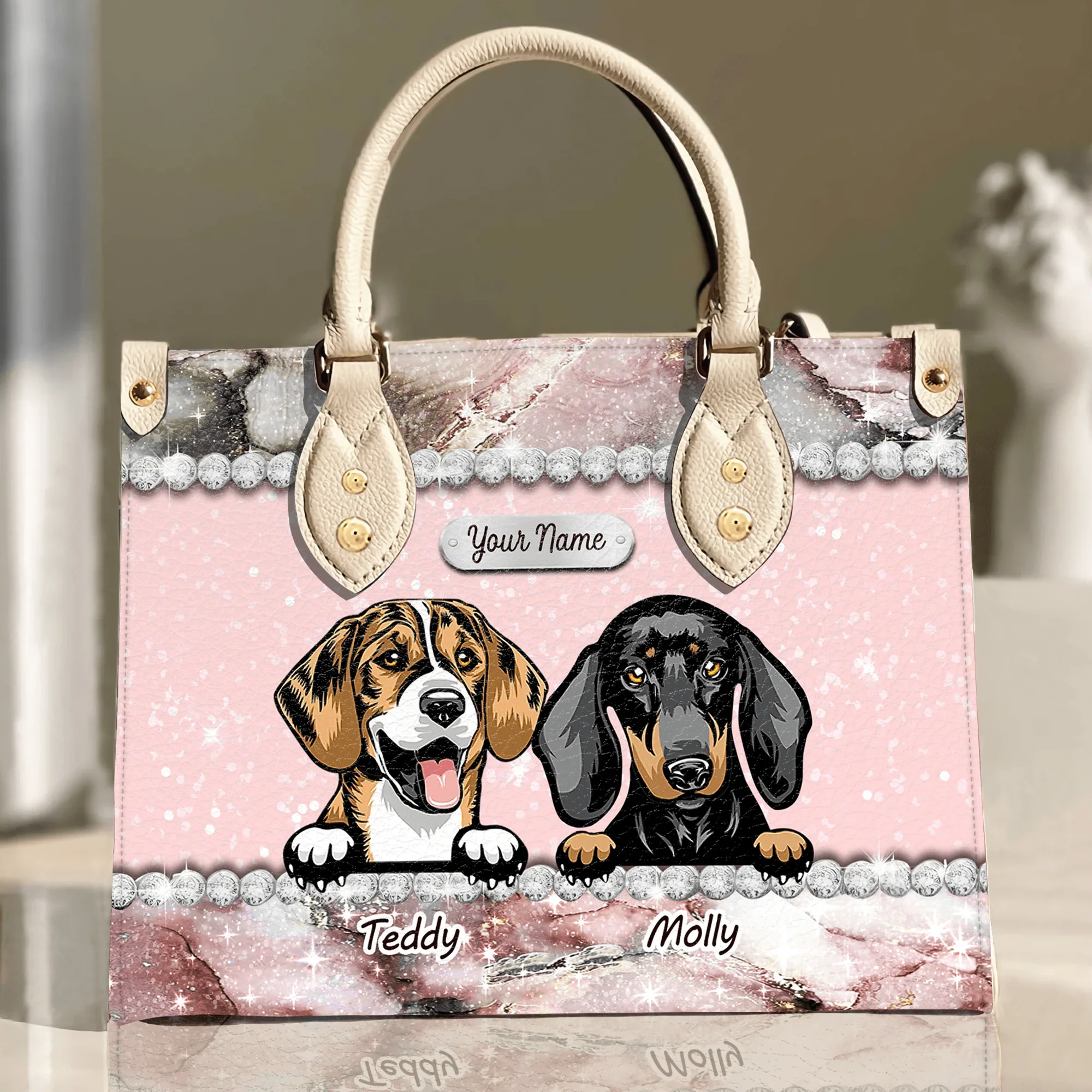 Happiness Is A Warm Puppy Rose Marble - Personalized Leather Handbag - Gift for Dog Lovers, Dog Mom | CLP13 NH96 - Image 3