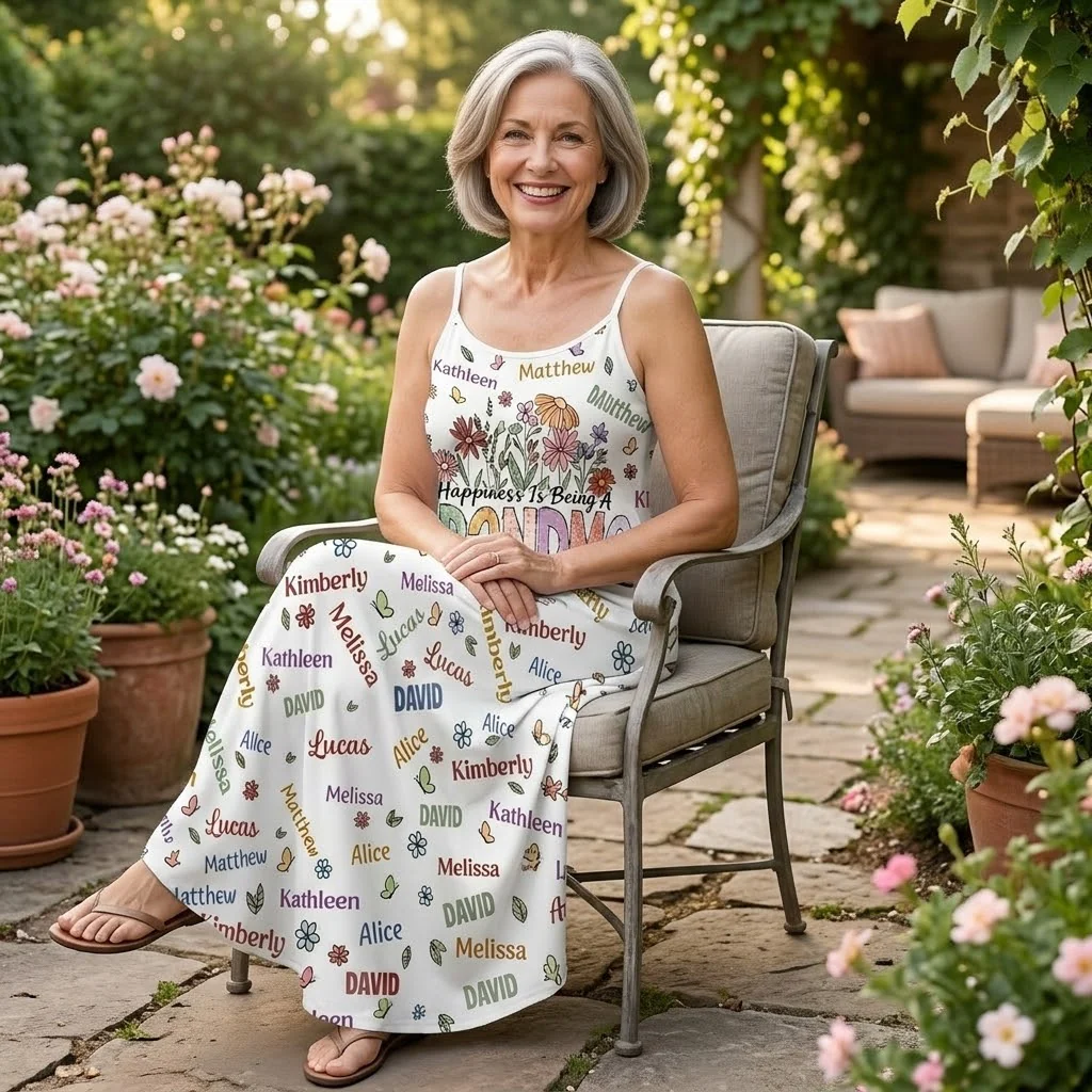 Happiness Is Being A Grandma - Personalized Maxi Dress - Gift For Mom, Grandma - Image 3