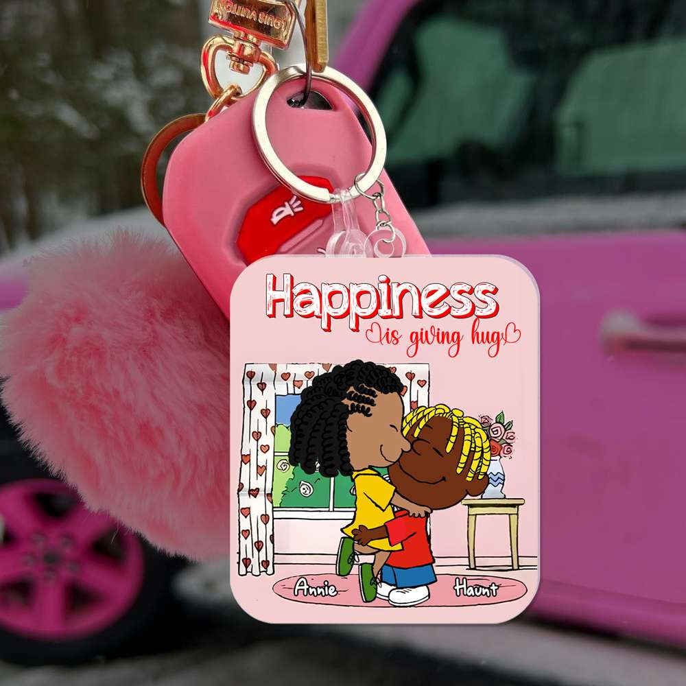 Happiness Is Giving Hug Peanut - Personalized Keychain - Gift For Couple, Husband Wife | GR8 NH96 - Image 3