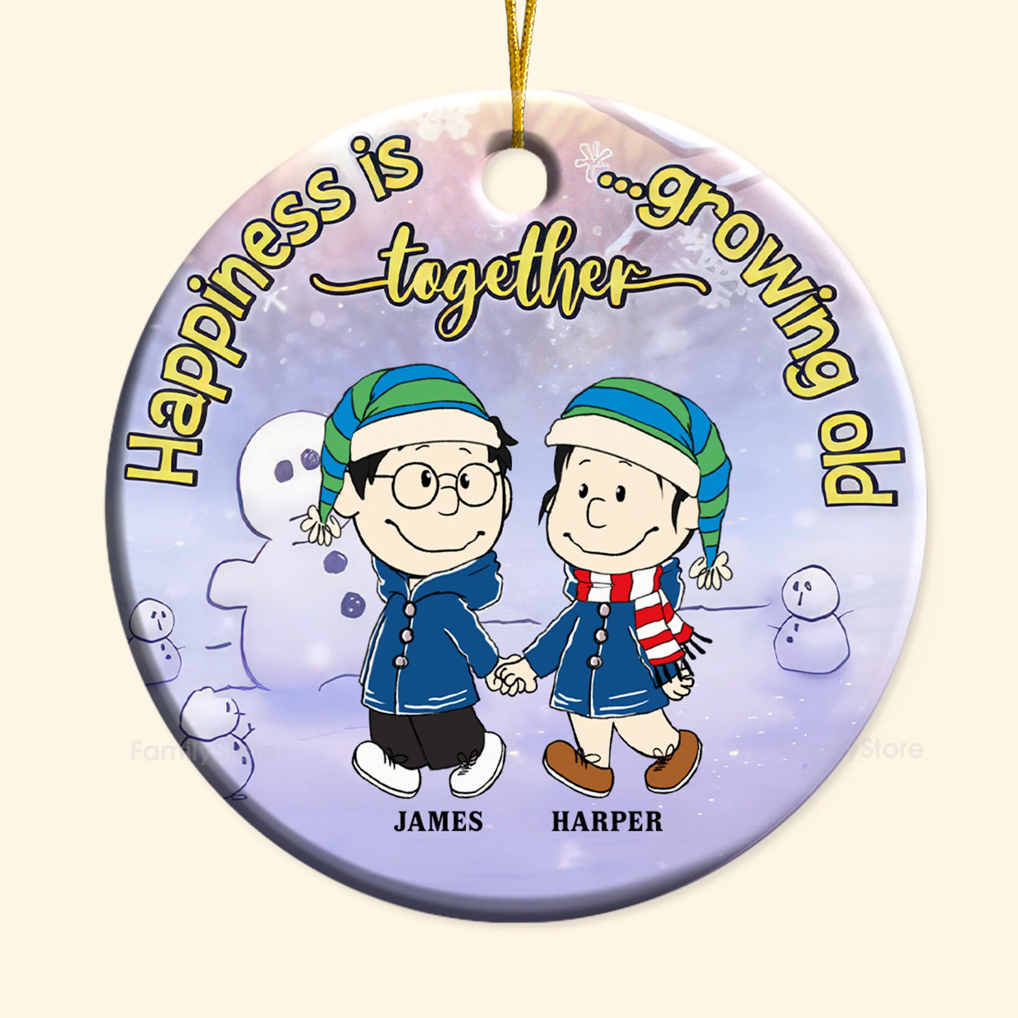 Happiness Is Growing Old Together - Personalized Ceramic Ornament - Gift For Couple, Husband Wife - CL43 NH96 - Image 2