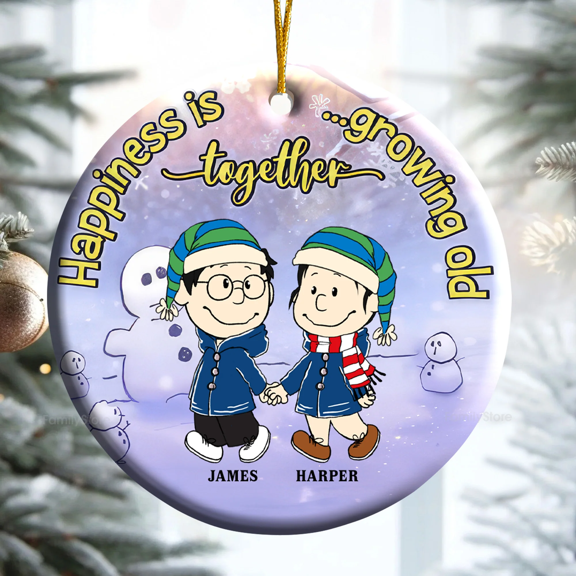 Happiness Is Growing Old Together - Personalized Ceramic Ornament - Gift For Couple, Husband Wife - CL43 NH96 - Image 4