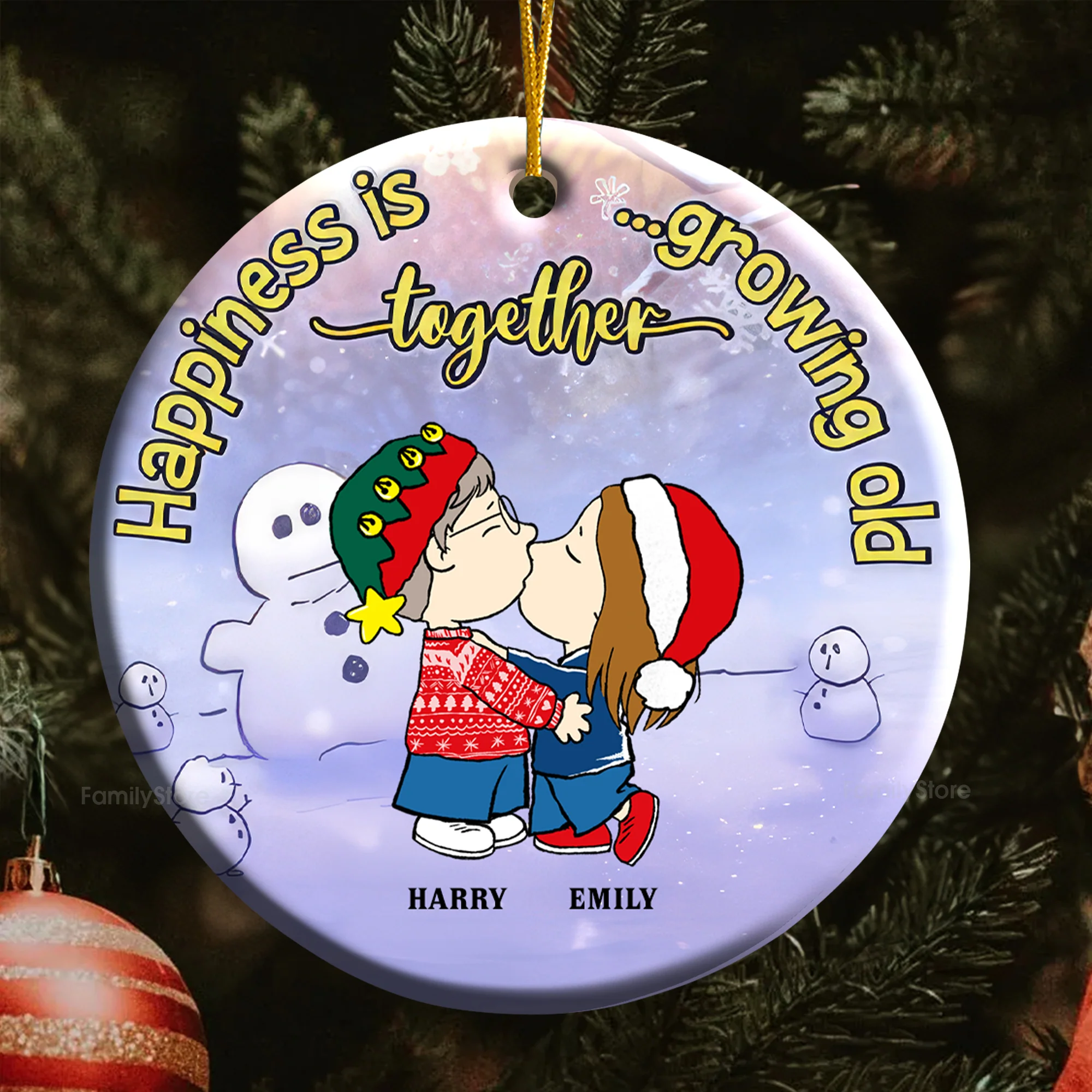 Happiness Is Growing Old Together - Personalized Ceramic Ornament - Gift For Couple, Husband Wife - CL45 NH96