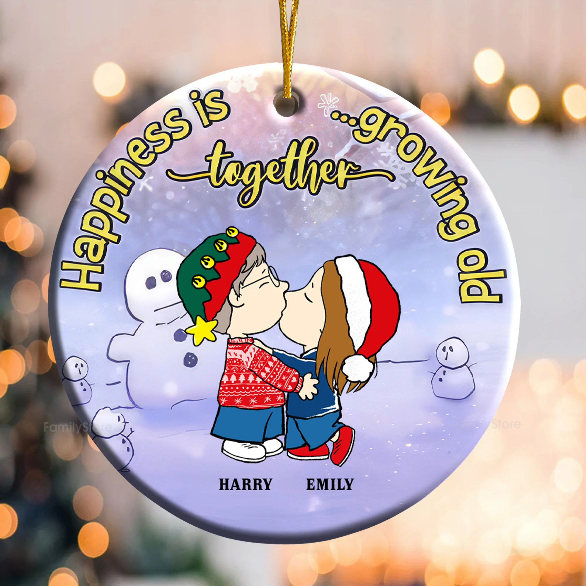 Happiness Is Growing Old Together - Personalized Ceramic Ornament - Gift For Couple, Husband Wife - CL45 NH96 - Image 3