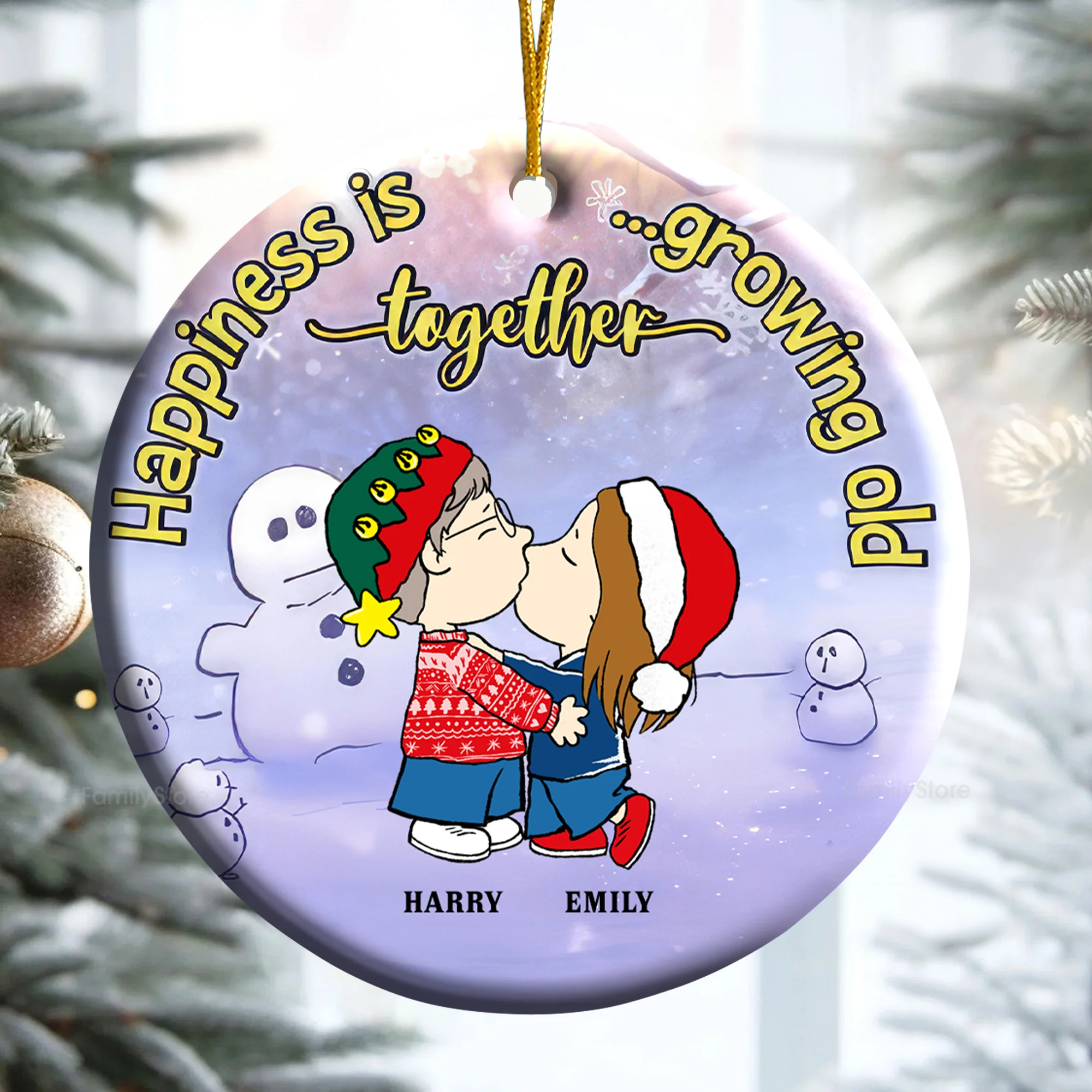 Happiness Is Growing Old Together - Personalized Ceramic Ornament - Gift For Couple, Husband Wife - CL45 NH96 - Image 4