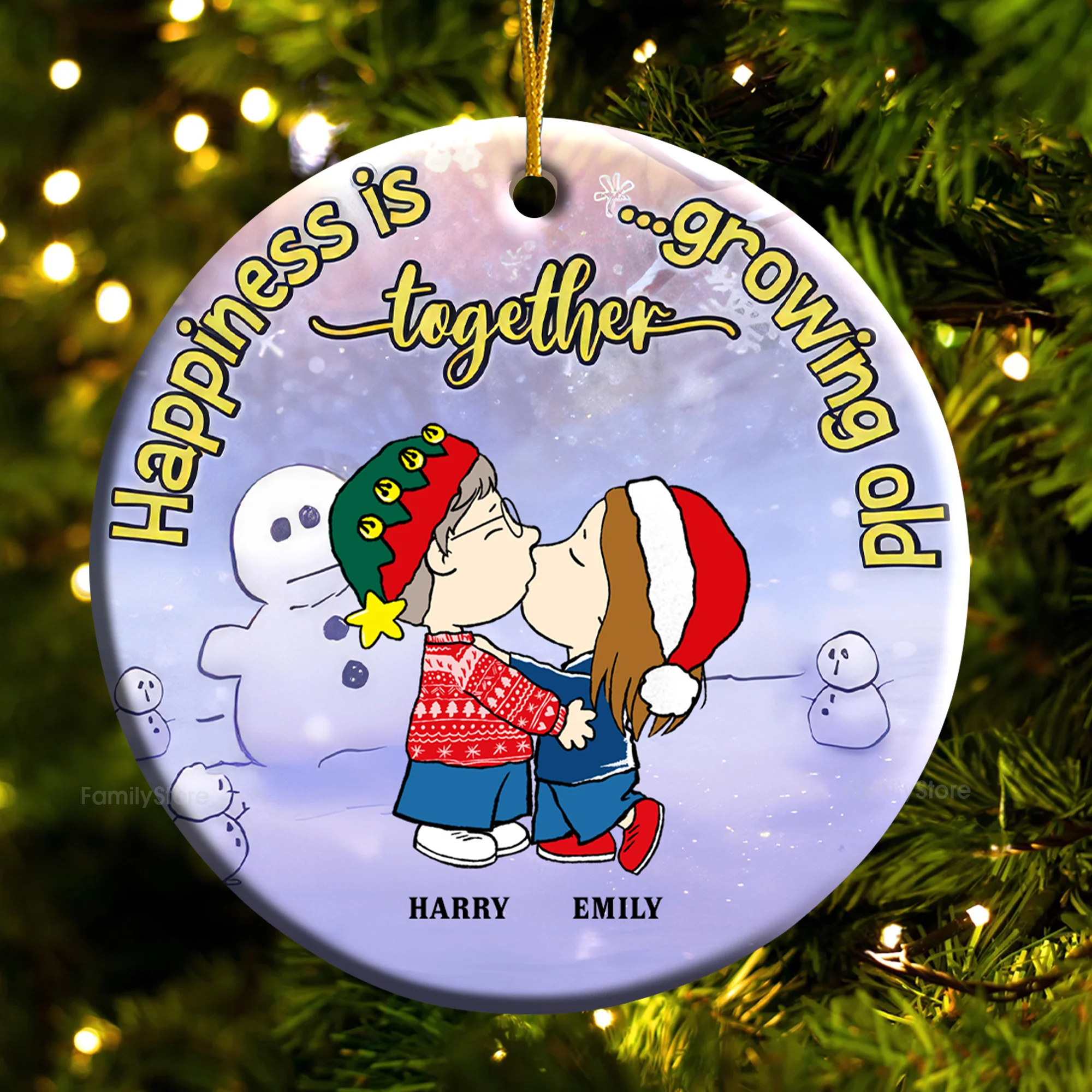 Happiness Is Growing Old Together - Personalized Ceramic Ornament - Gift For Couple, Husband Wife - CL45 NH96 - Image 5