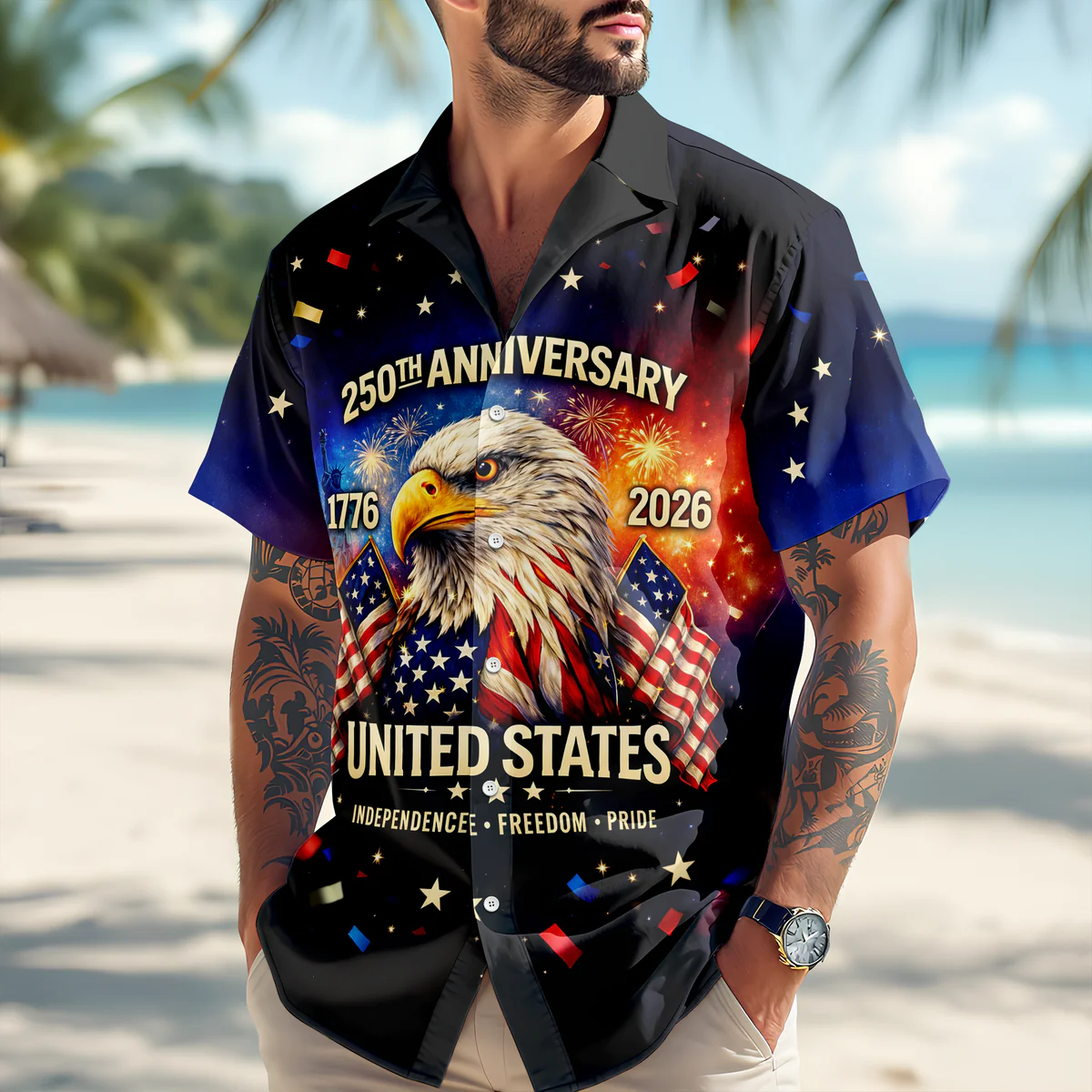 Happy 250th Anniversary United States - Personalized Hawaiian Shirt - Gift for Dad, Husband, Grandpa HN02 - Image 2
