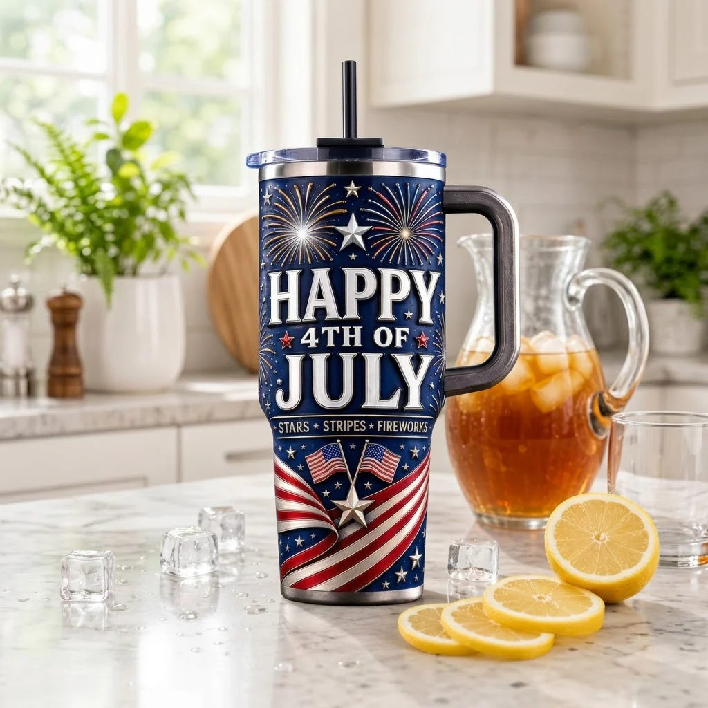 Happy 4th of July American Flag Stars Stripes Fireworks - Patriotic Tumbler - Gift For Patriots - Image 3