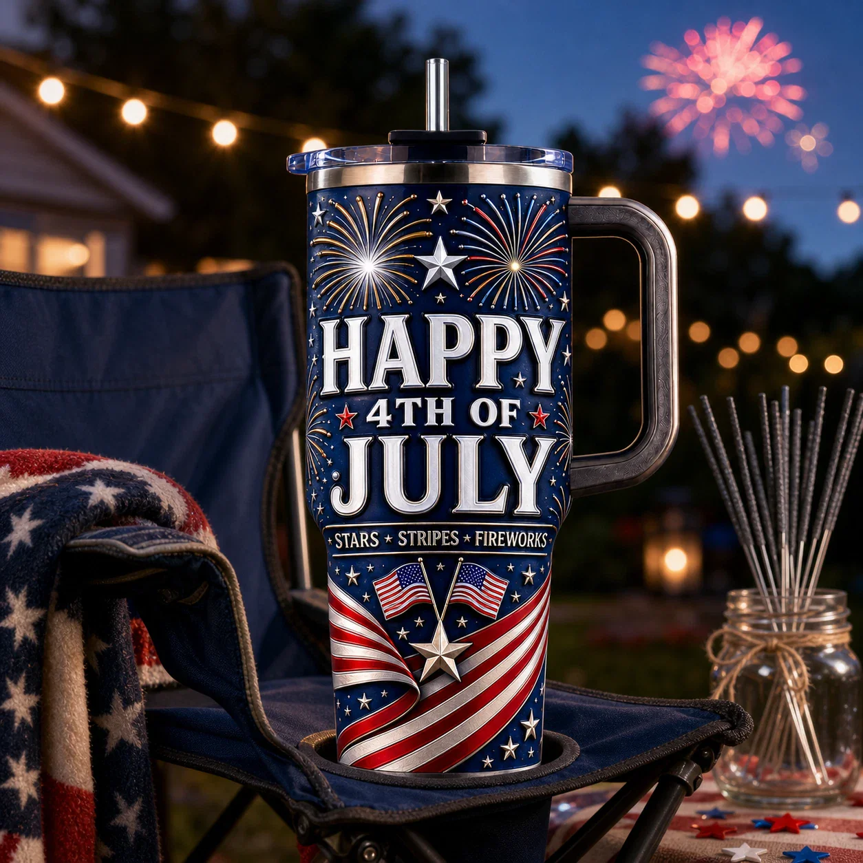 Happy 4th of July American Flag Stars Stripes Fireworks - Patriotic Tumbler - Gift For Patriots - Image 4